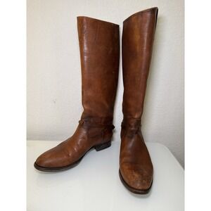Frye 17-Inch Tall Knee Brown Leather Harness Biker Motorcycle Boots Women 7.5***